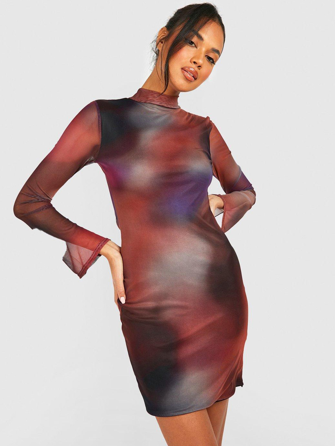 Boohoo Abstract Print Net Bodycon Mini Dress