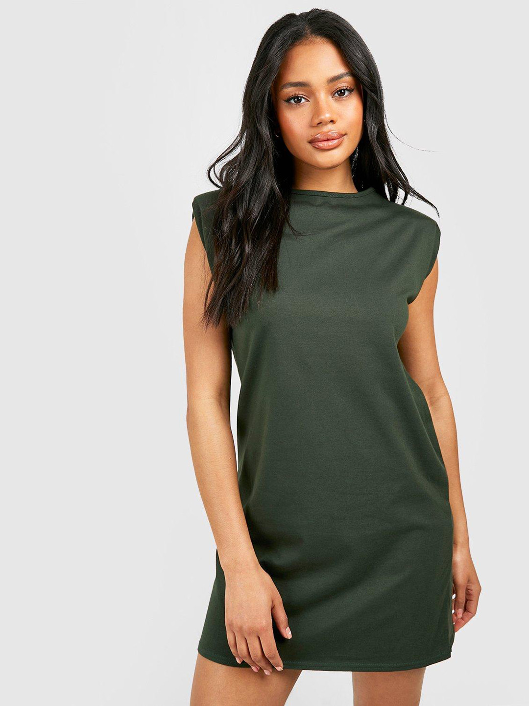 Boohoo Pure Cotton Padded Shoulder T-shirt Mini Dress