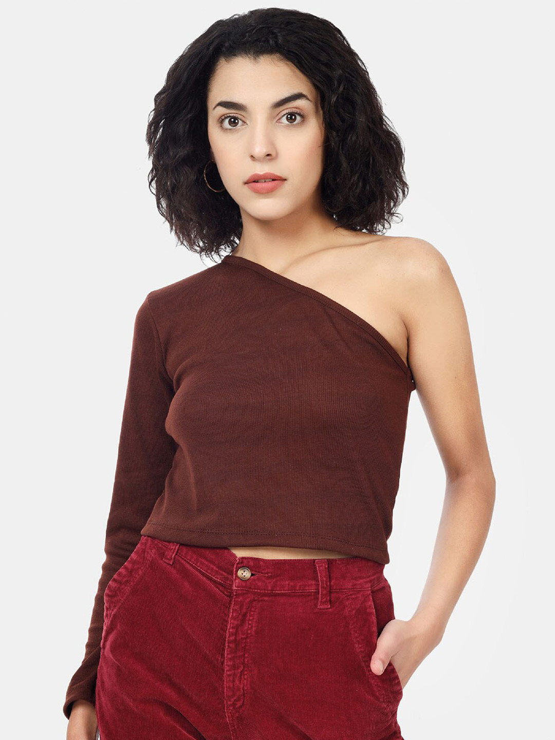 angloindu Self Design Brown Pockets Slim Fit T-shirt