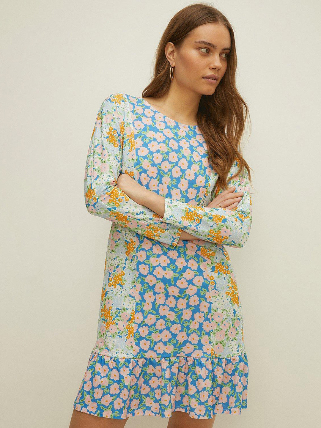 OASIS Floral Print A-Line Mini Jersey Dress