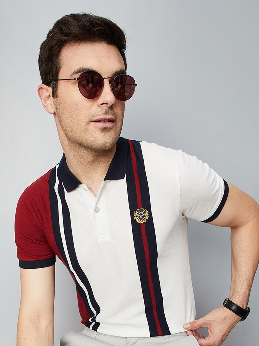 max Vertical Striped Polo Collar T-shirt