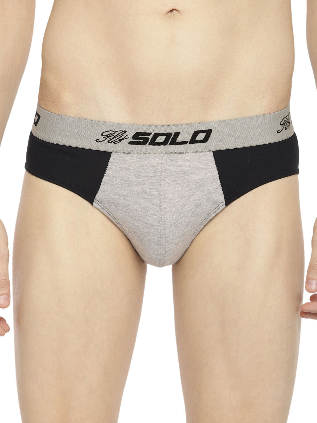 SOLO Colourblocked Ultra Soft Pure Cotton Ribbed Brief Rockstar-Grey Melange-75