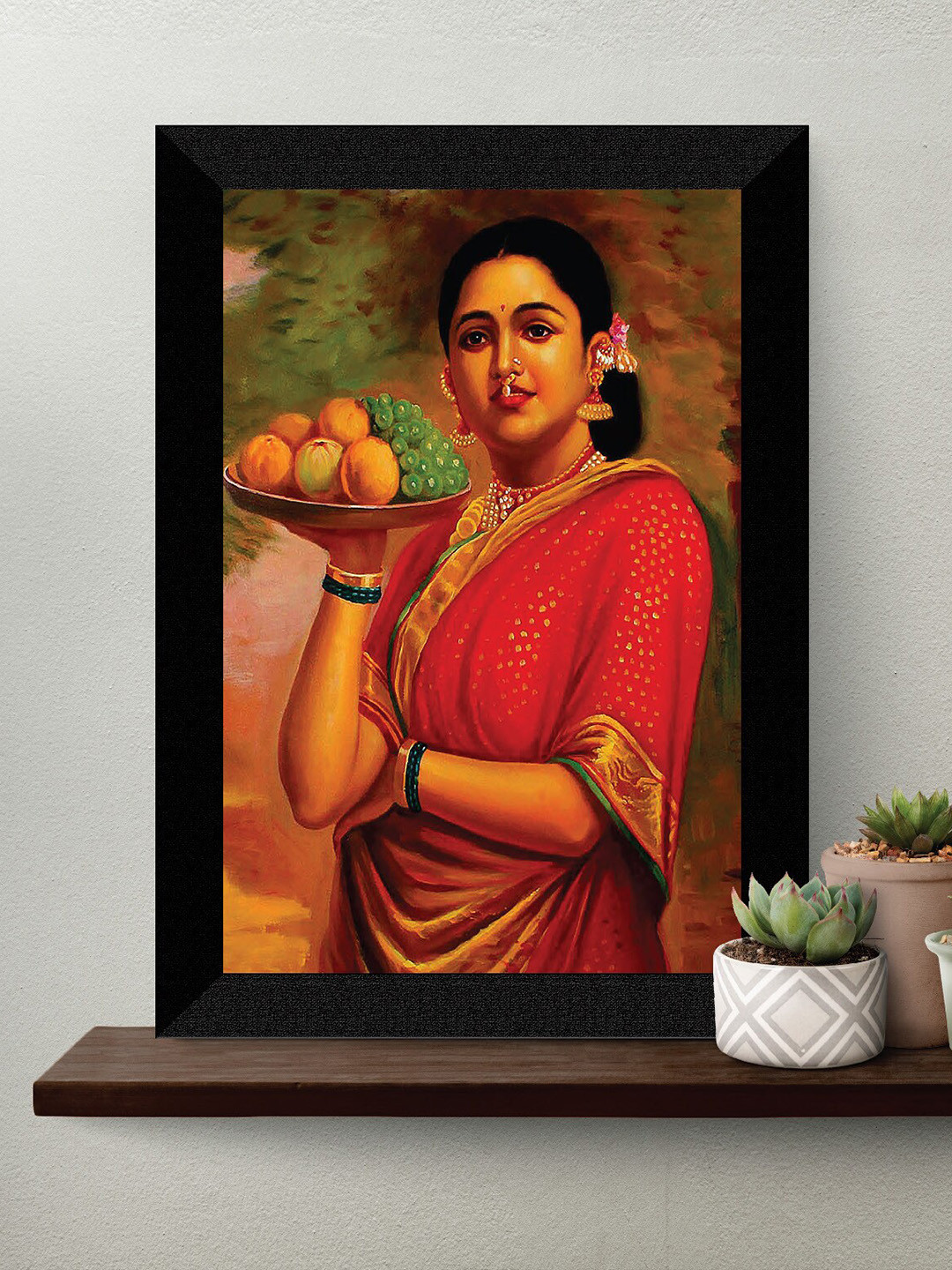 SAF Green & Red Traditional Woman Painting Wall Art
