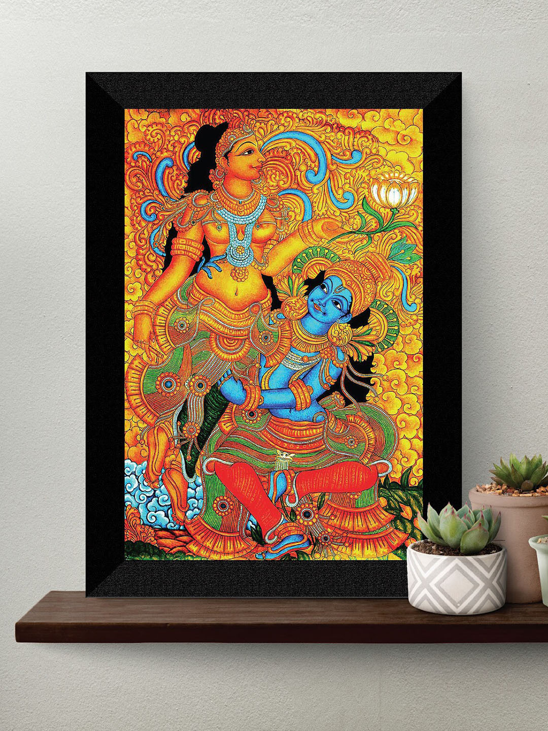 SAF Yellow & Blue Kerela Mural Religious Printed Framed Wall Art