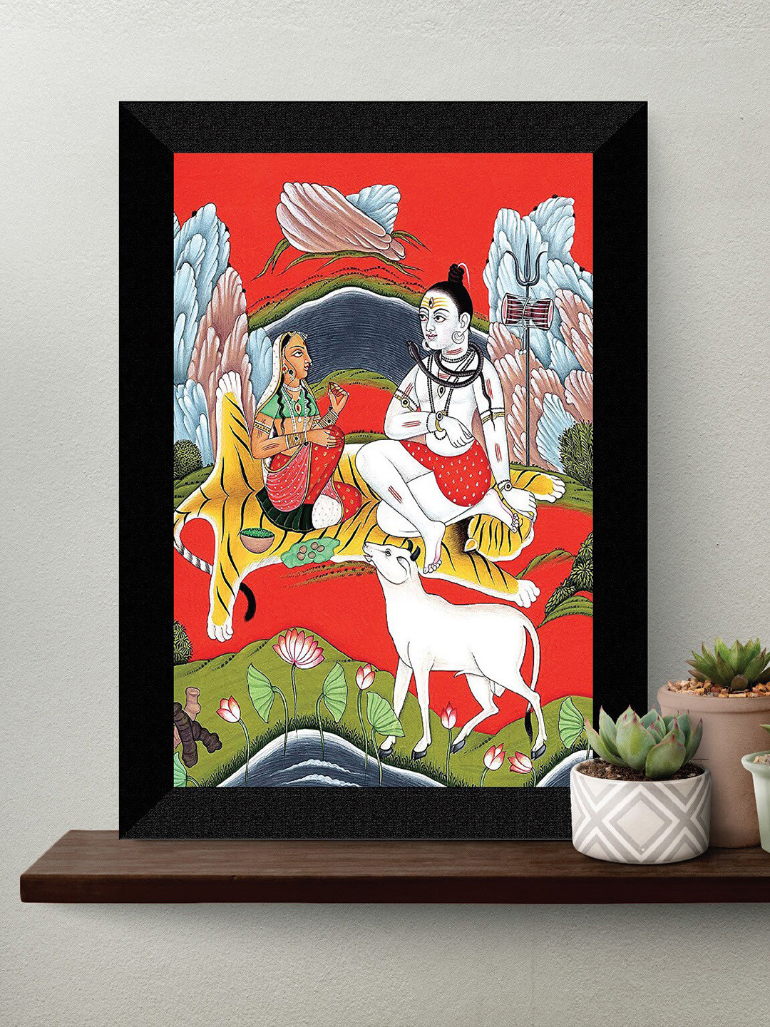 SAF Lord Shiva & Parvati Paper Wall Rectangle Paintings Wall Art - 14 x 11In