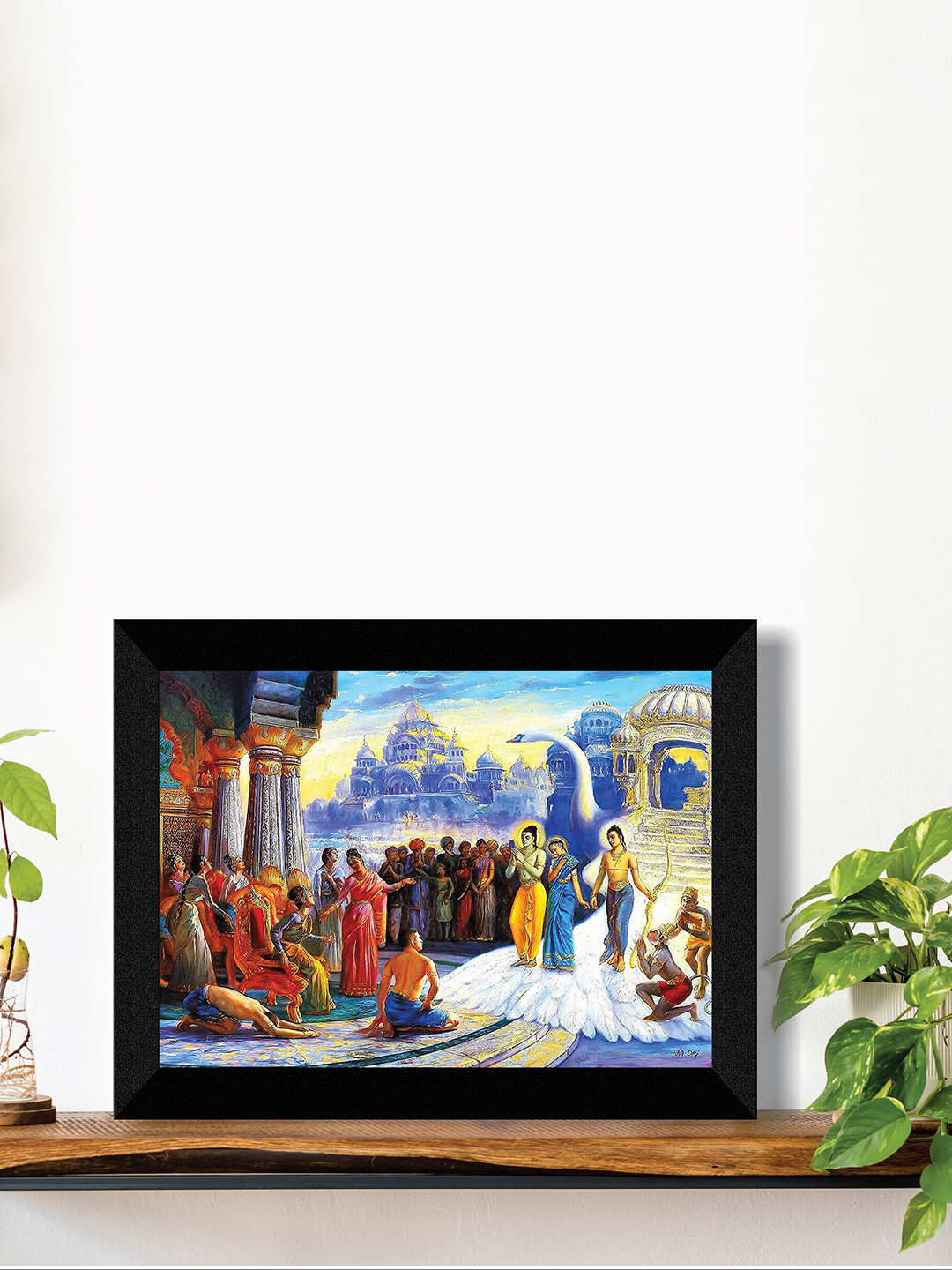 SAF Blue & Black Seeta Ram Religious Painting Framed Wall Art