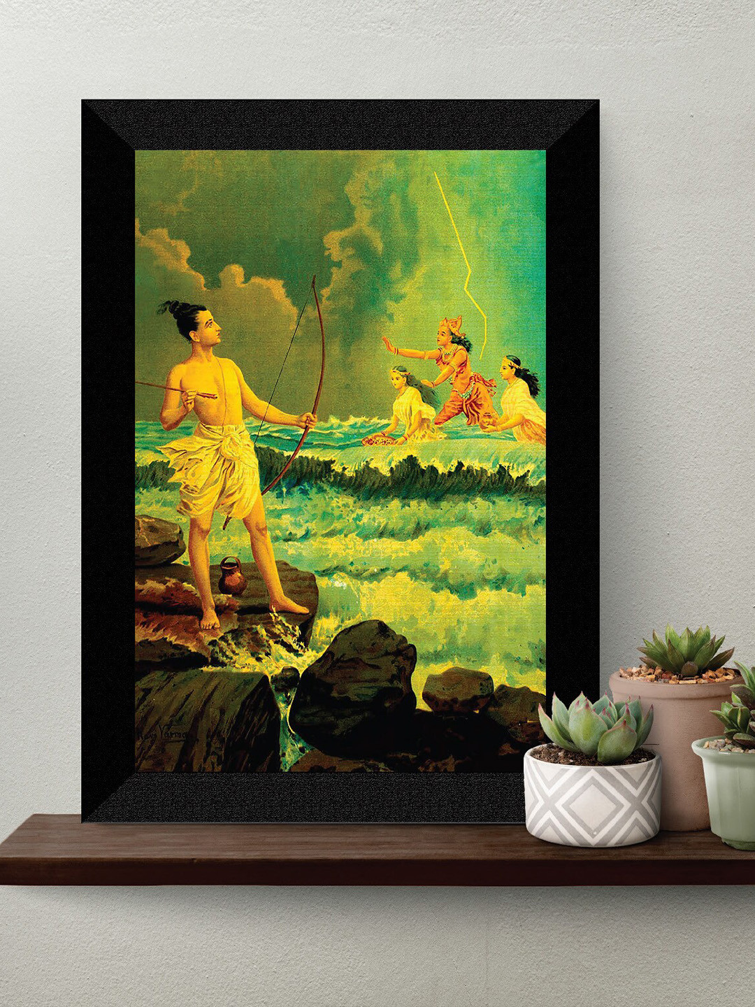 SAF Green & Black Hindu God Religious Painting Wall Art