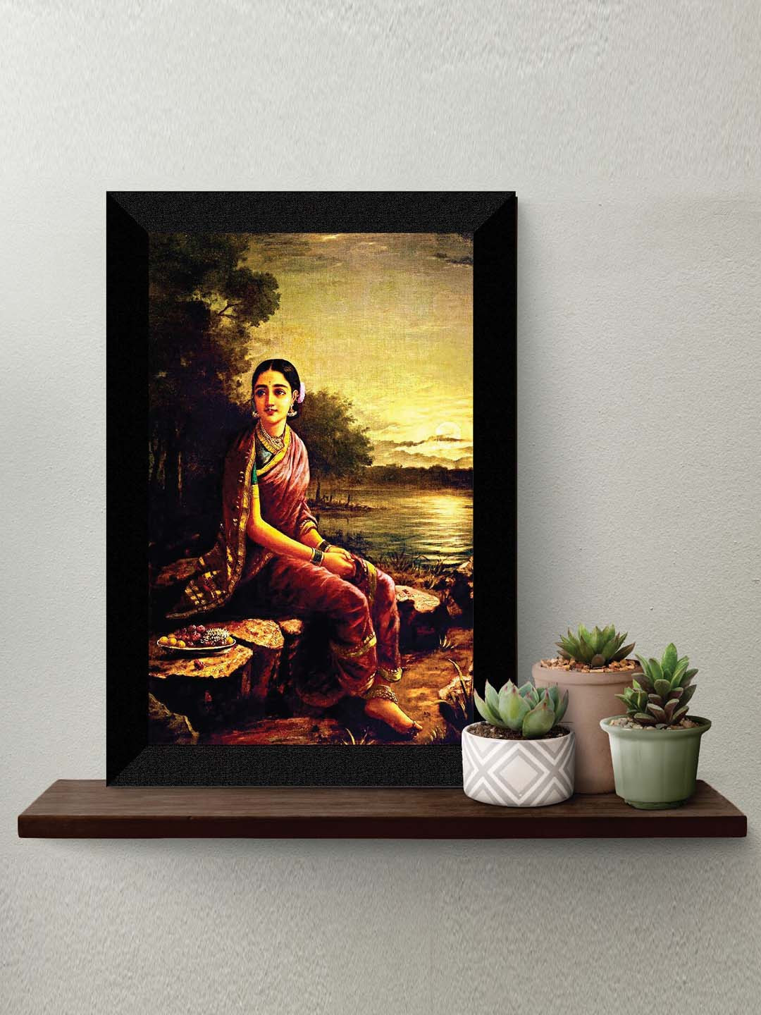 SAF Yellow & Black Traditional Woman Printed Framed Wall Art