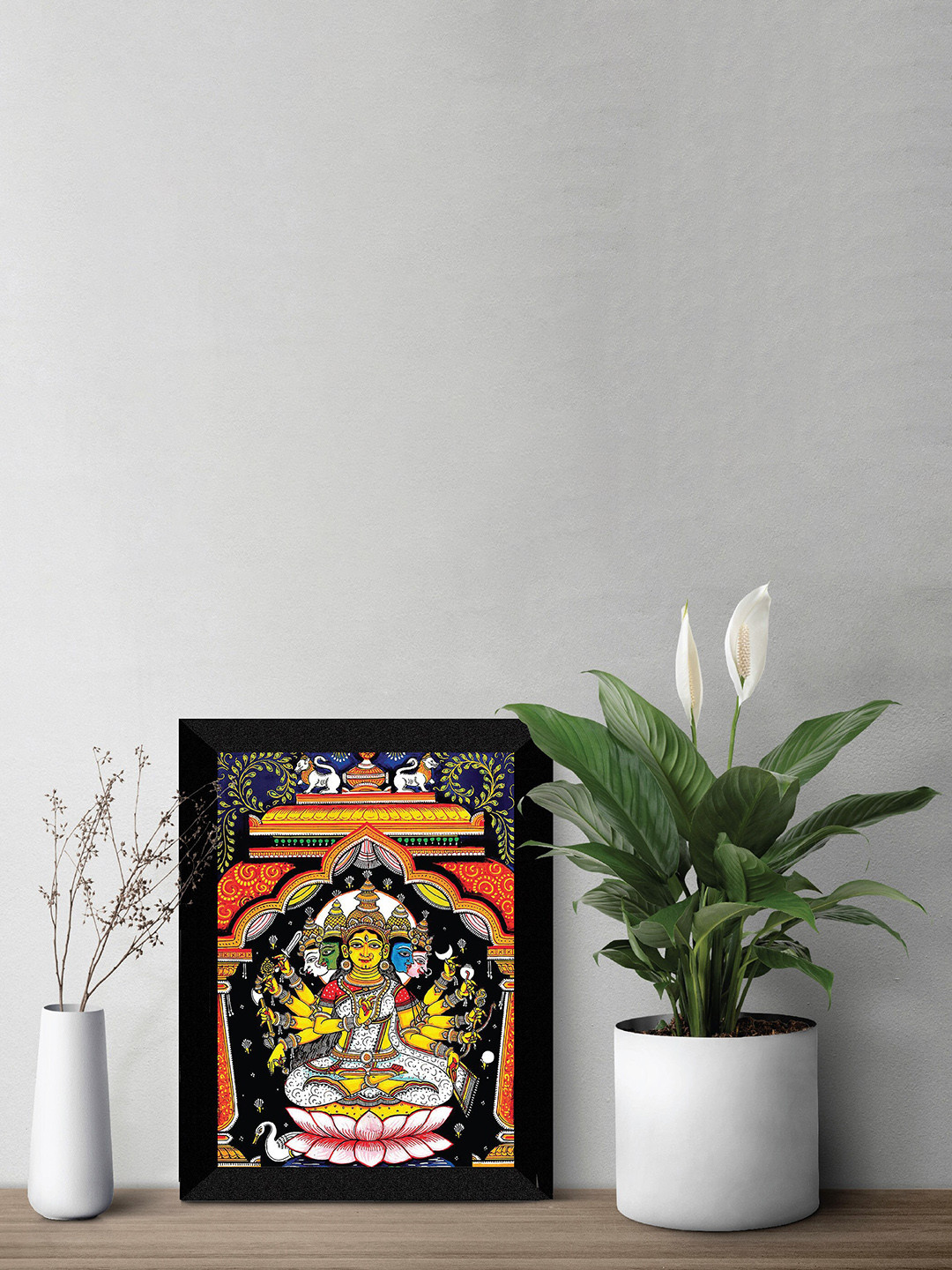 SAF Lordess Gayatri Black Wood Wall Living Room Rectangle Paintings Wall Art -11 x 14In