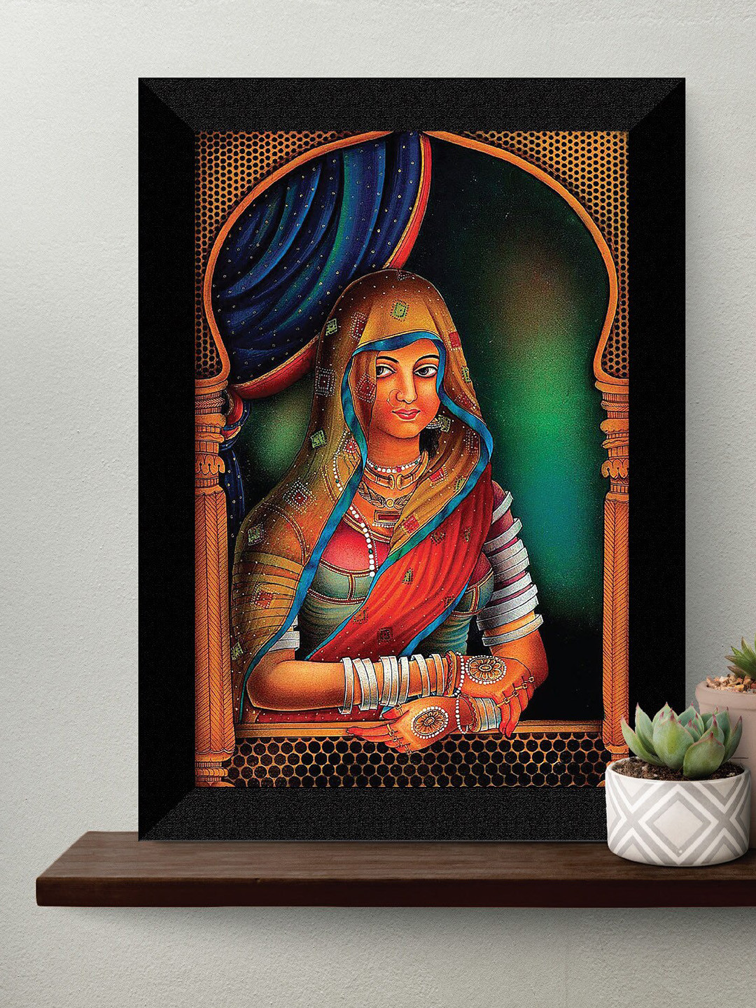 SAF Black & Green Traditional Woman Printed Framed Wall Art