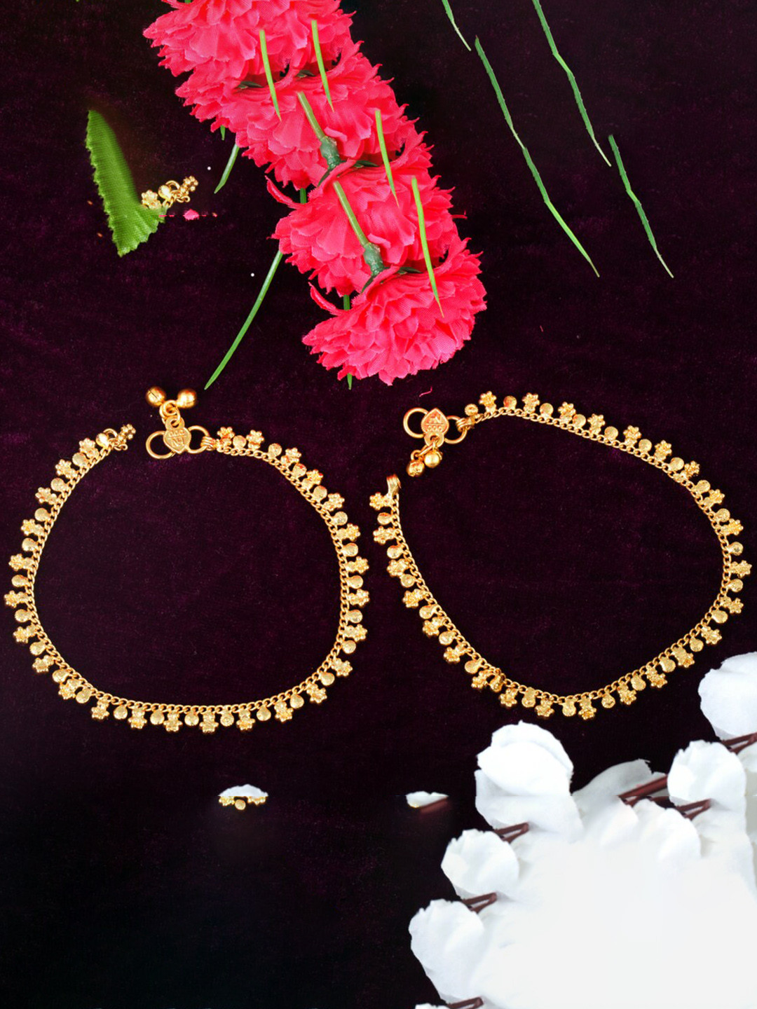 MEENAZ Gold-Plated Beaded Anklets