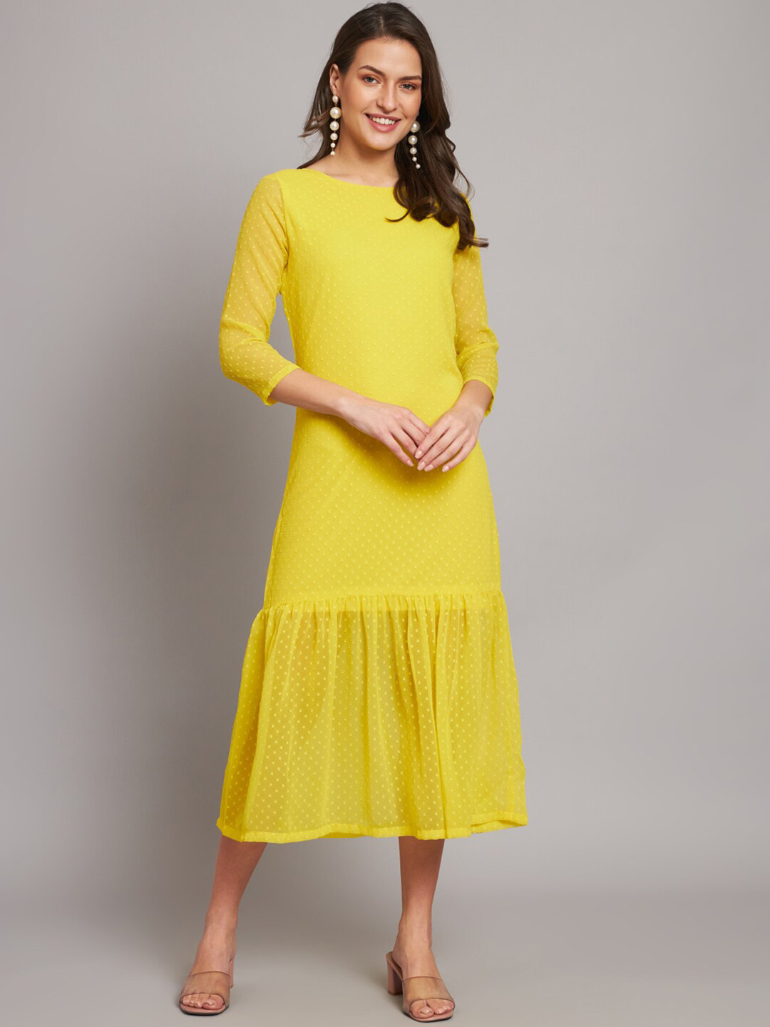 HELLO DESIGN Self Design Sheath Flounce Dress