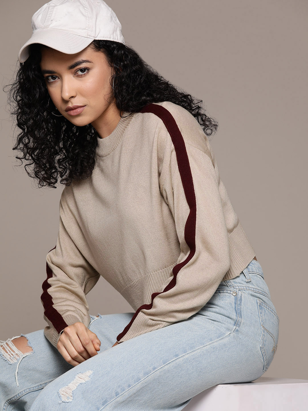 The Roadster Lifestyle Co. Side Taping Boxy Acrylic Pullover