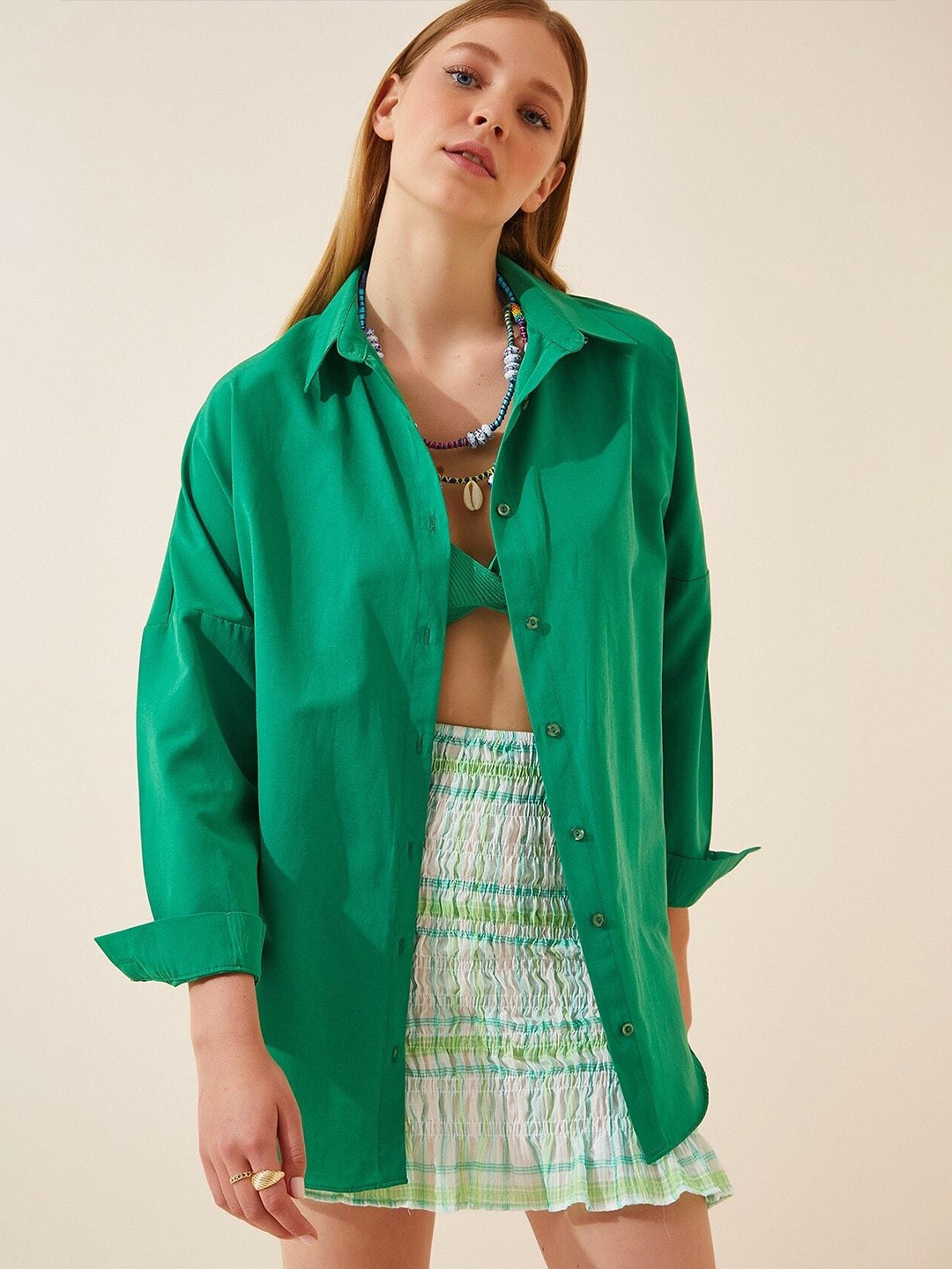 Happiness istanbul Spread Collar Long Sleeves Skinny Fit Casual Shirt