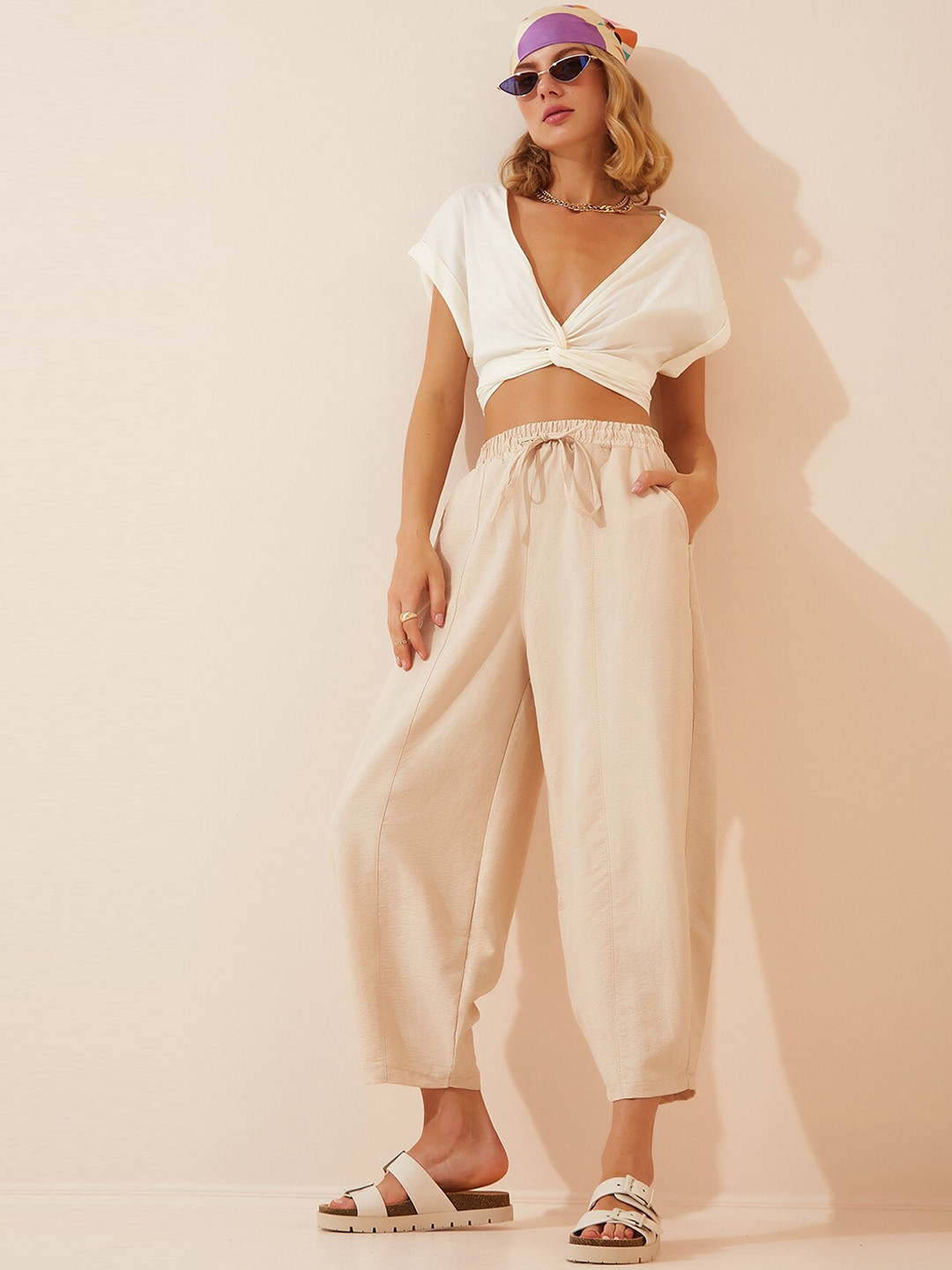 Happiness istanbul Women Regular Fit Mid-Rise Drop Crotch Trousers