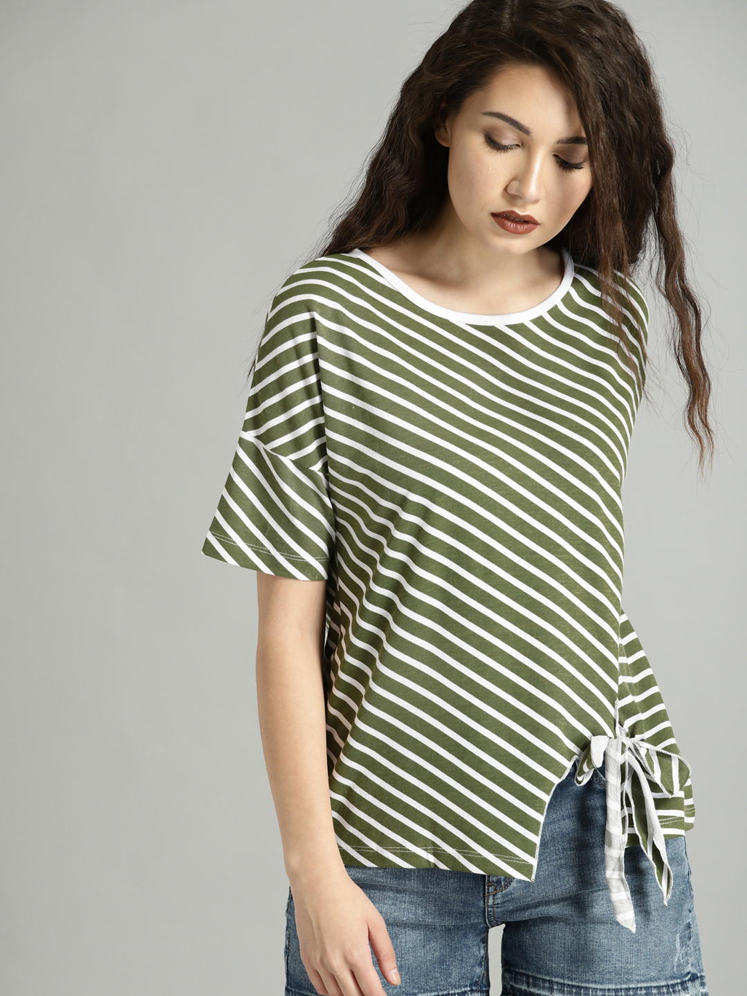 olive green and white striped t shirt