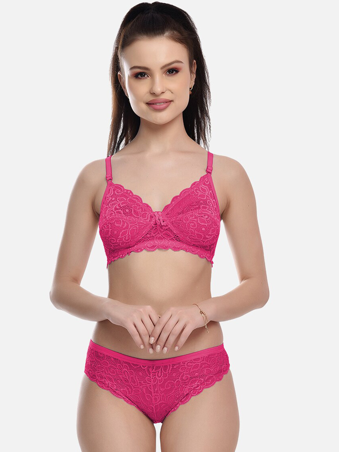 FIMS Full Coverage Cotton Lycra Lingerie Set Rimjhim_Set_Pink_B