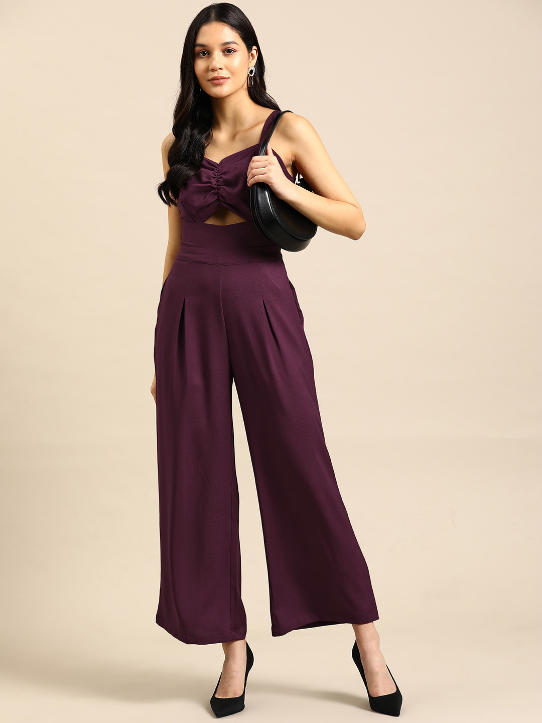 WoowZerz Solid Gathers Basic Jumpsuit