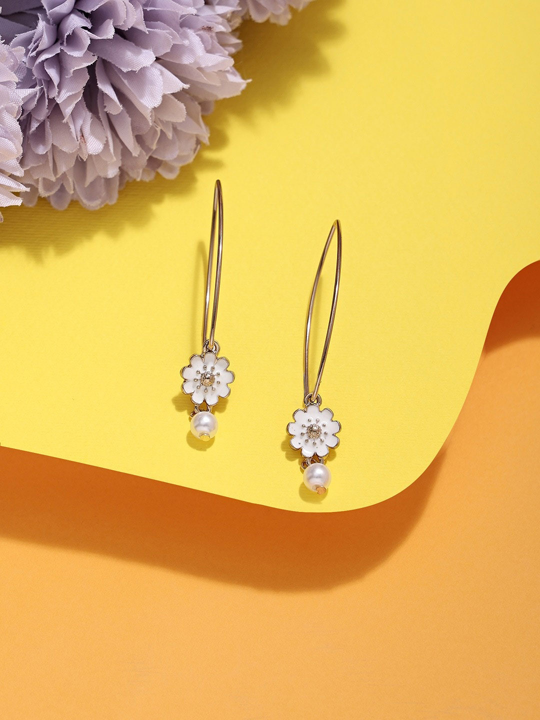 Zaveri Pearls Gold-Plated Floral Drop Earrings