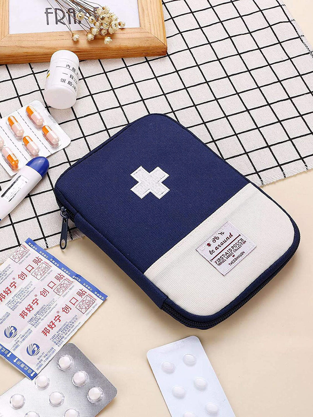 HOUSE OF QUIRK Navy Blue Mini Portable Empty First Aid Pouch