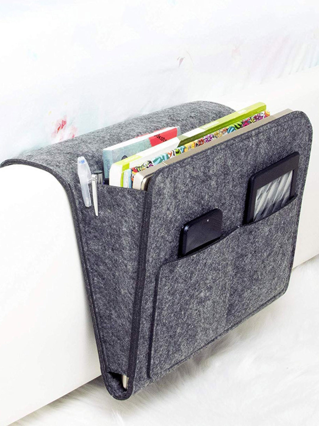 HOUSE OF QUIRK Grey Canvas Bedside Caddy Organiser