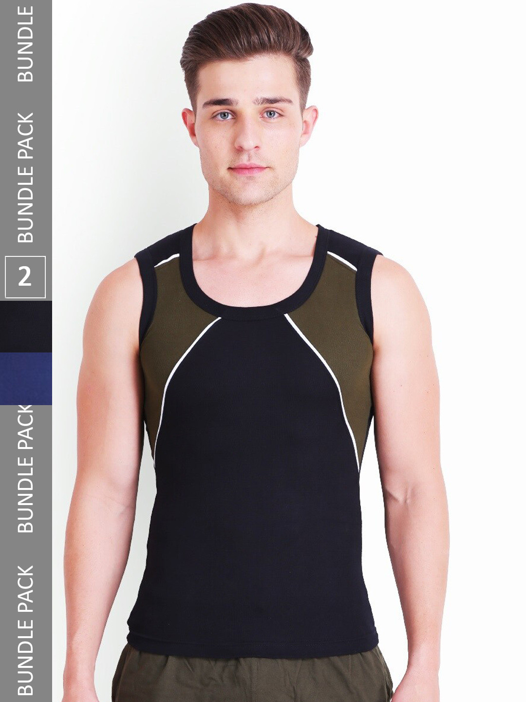 T.T. Men Pack Of 2 Titanic Designer Pure Cotton Colourblocked Sports Gym Vests