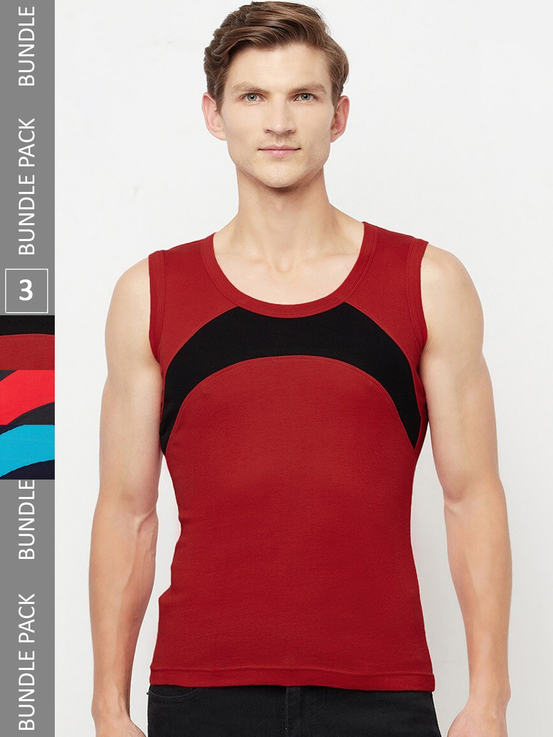 T.T. Titanic Designer Pack Of 3 Colourblocked Pure Cotton Sports Gym Vests