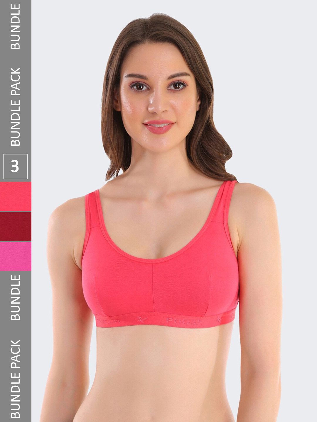 POOJA RAGENEE Pack Of 3 Full Coverage Non-padded Wireless Bra sq1011_3p_dpk_mr_crl_28b