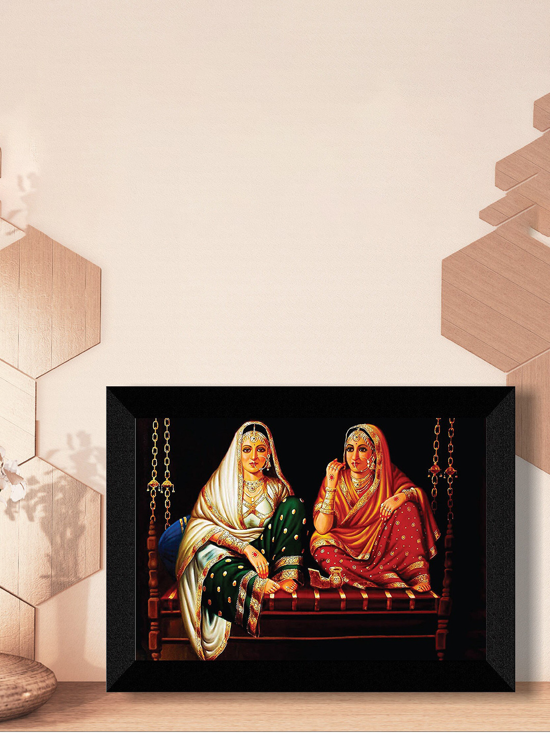 SAF  Black & Red Traditional Rajasthani Painting Framed UV Coating Wall Art