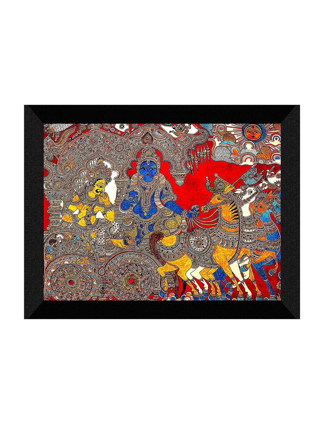 SAF Red & Yellow Kerela Mural Art Religious Painting Framed UV Coating Wall Art