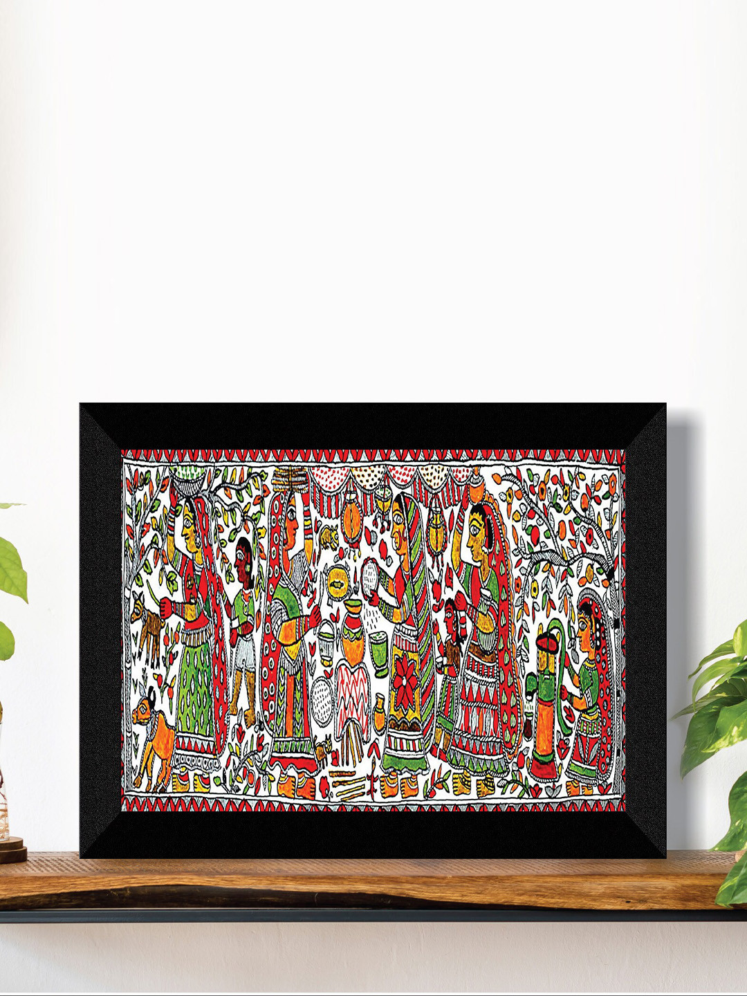 SAF Red & Green Madhubani Painting Framed UV Coating Wall Art