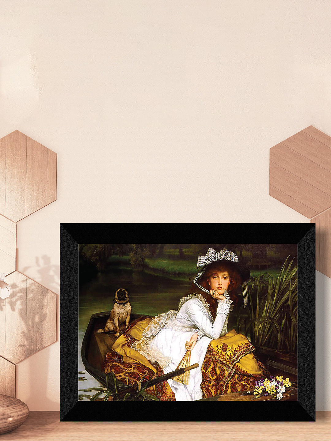 SAF White & Green Vintage Painting Framed UV Coating Wall Art