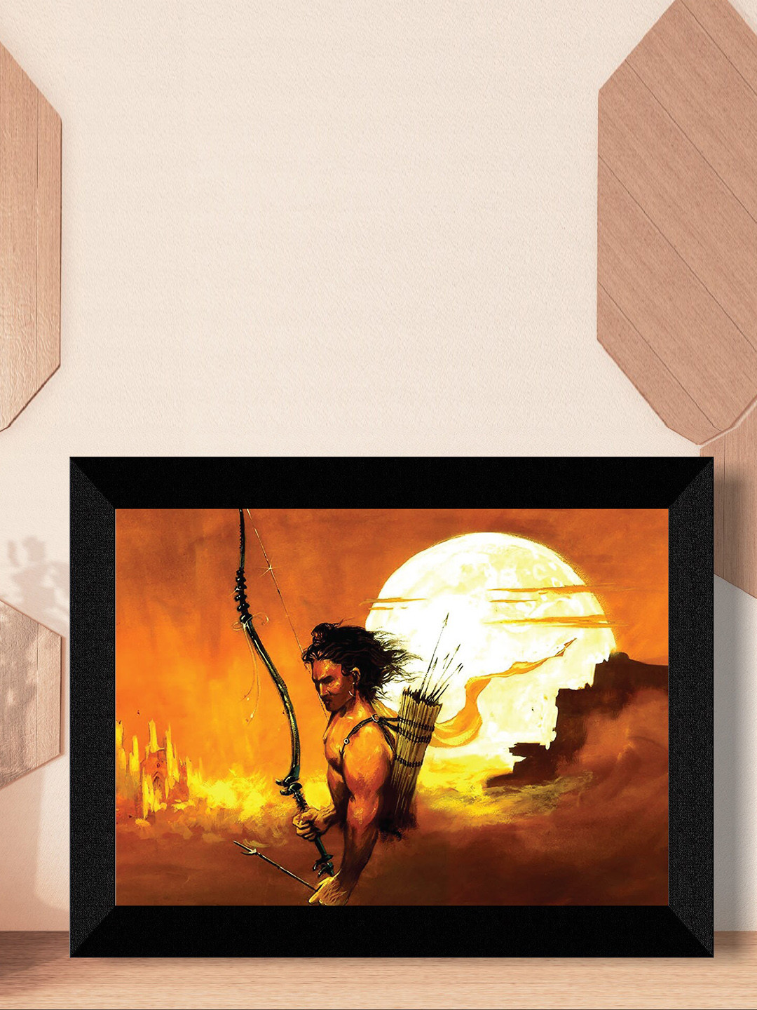 SAF Black & Yellow Lord Shree Ram Painting Framed UV Coating Wall Art