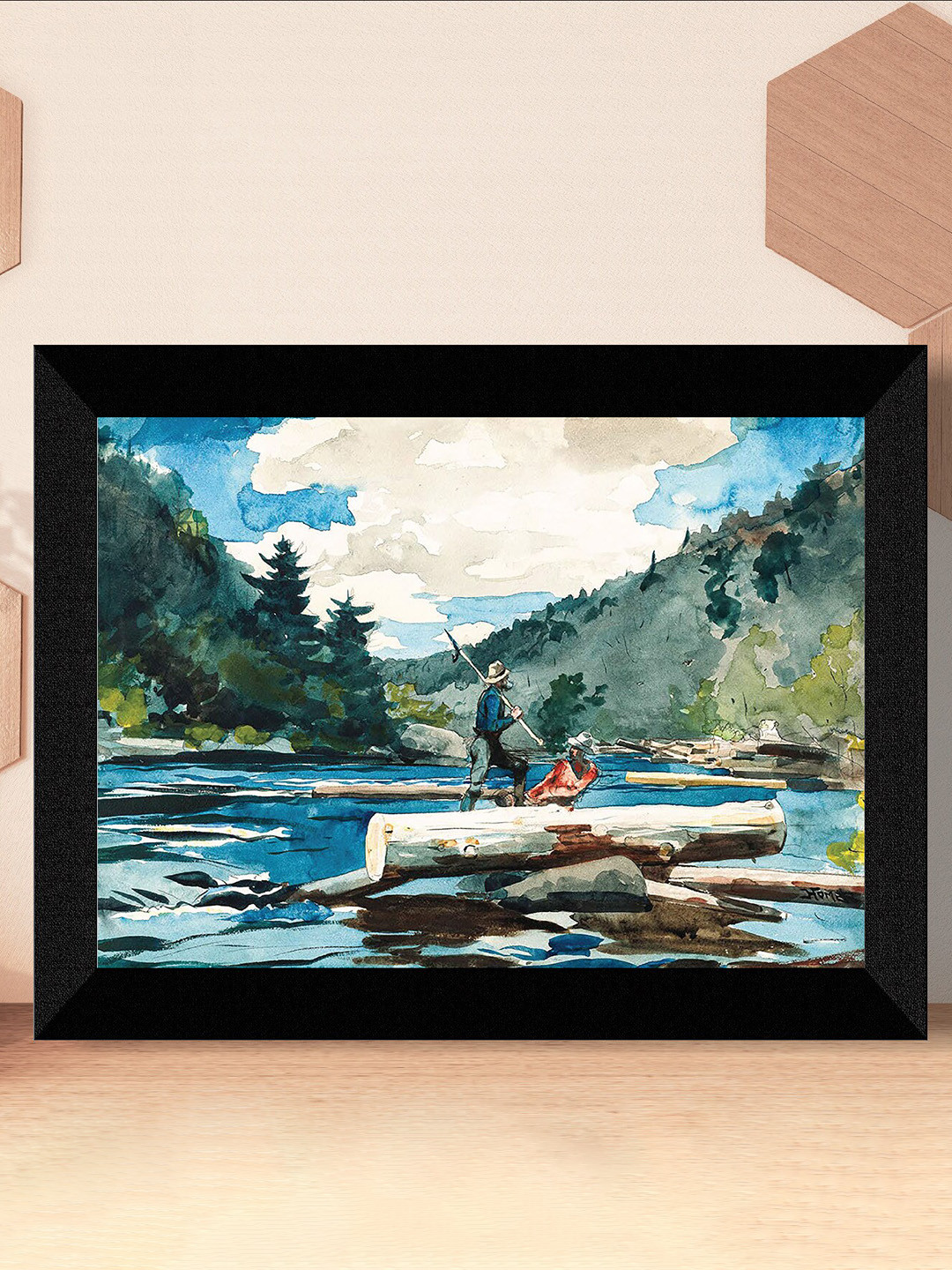 SAF Blue & White Nature Painting Framed UV Coating Wall Art