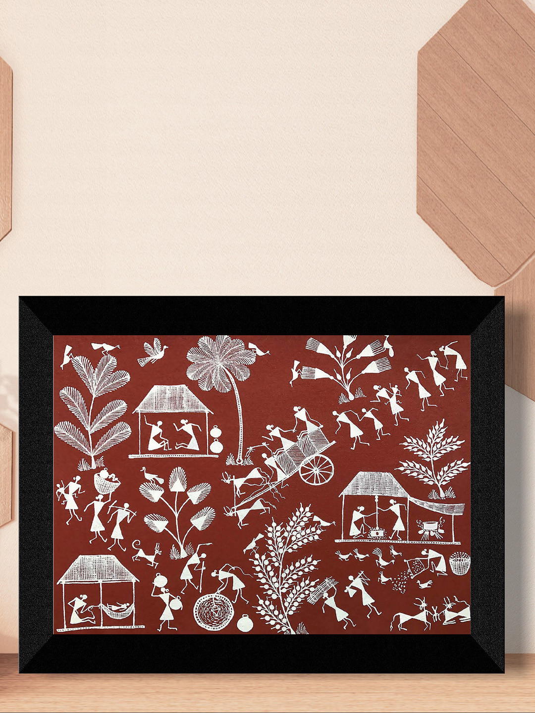 SAF Brown & White Trible Painting Framed UV Coating Wall Art