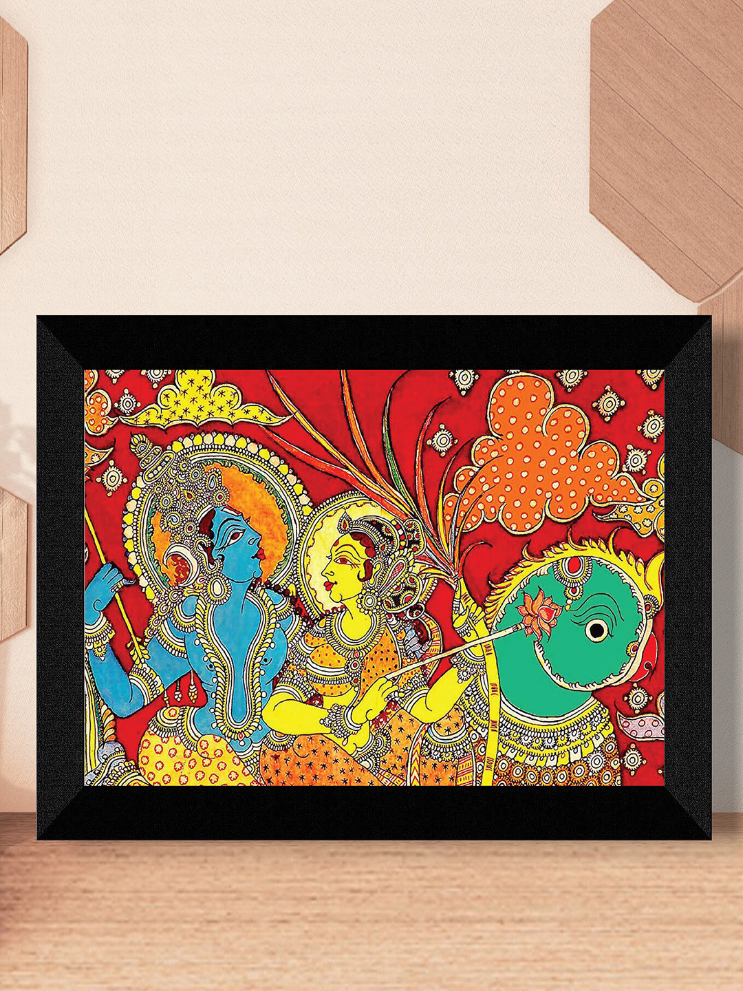 SAF Red & Yellow Kerela Mural Art Religious Painting Framed UV Coating Wall Art