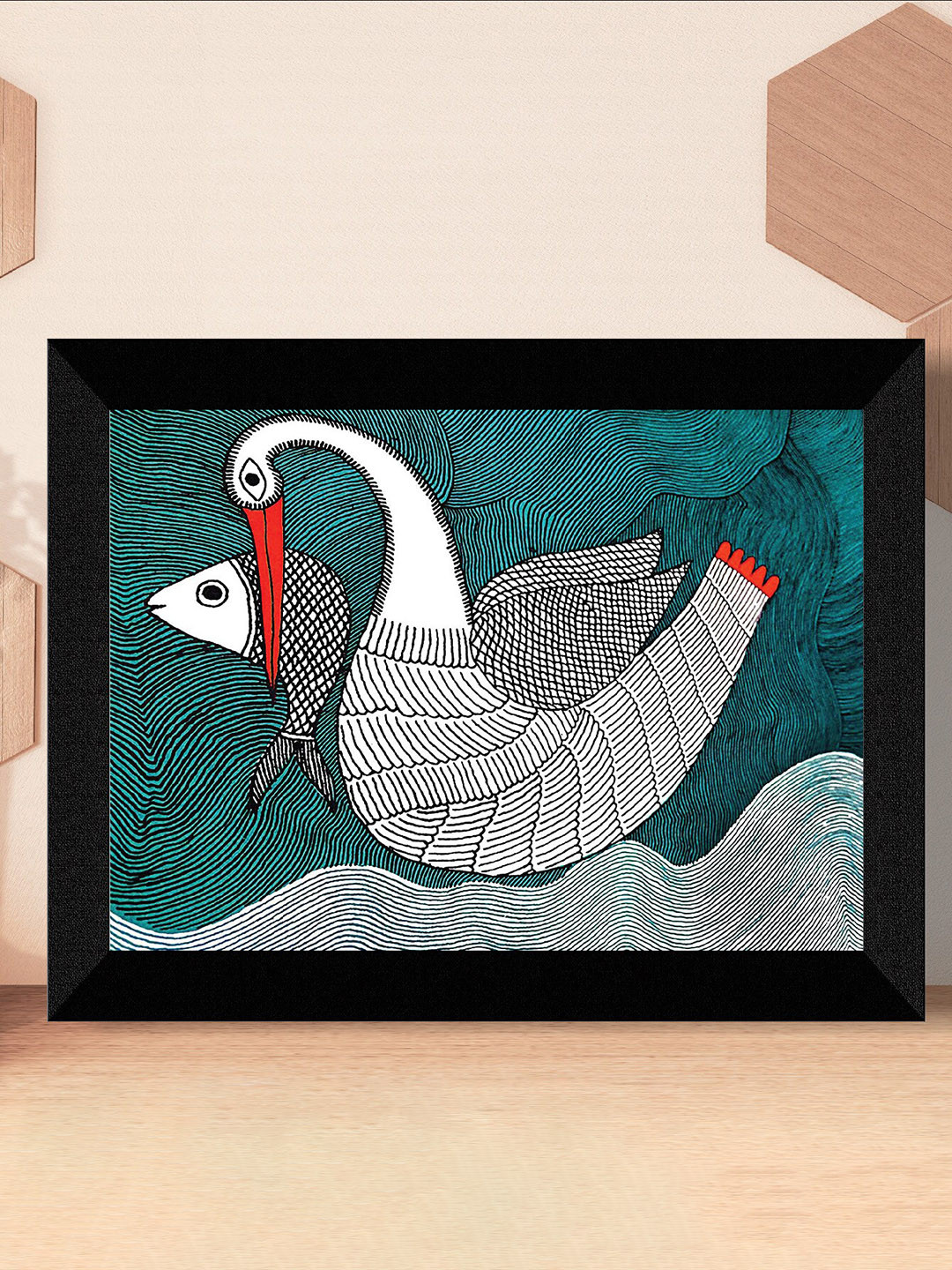 SAF Teal Green & Black Unique Printed Framed UV Coating Wall Painting