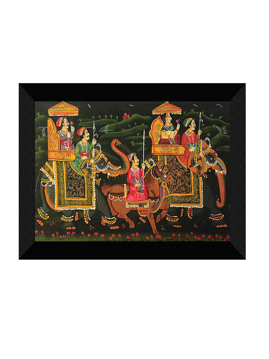 SAF Green & Beige Traditional Rajasthani Art Printed Framed UV Coating Wall Painting