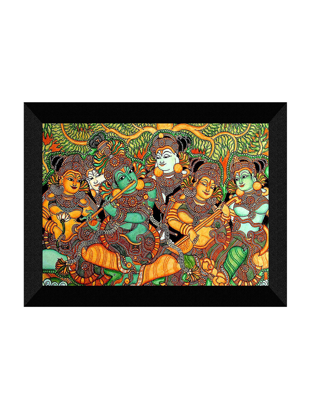 SAF Green & Yellow Kerela Mural Art Religious Printed Framed UV Coating Wall Painting