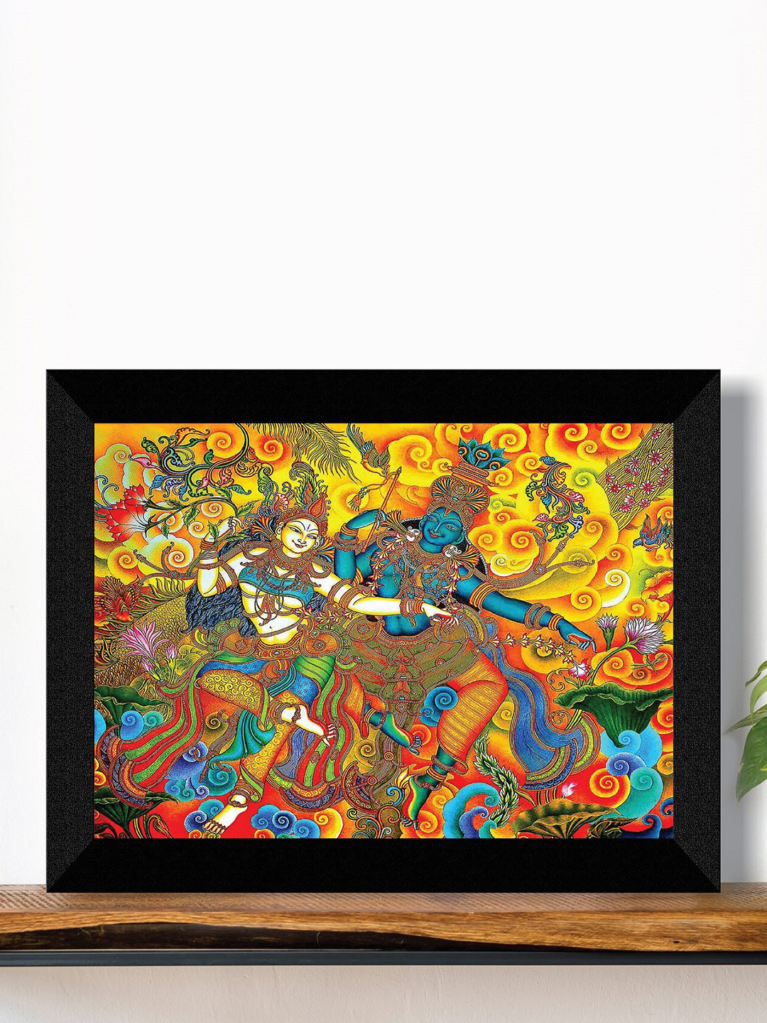 SAF Yellow & Blue Kerela Mural Art Religious Printed Framed UV Coating Wall Painting