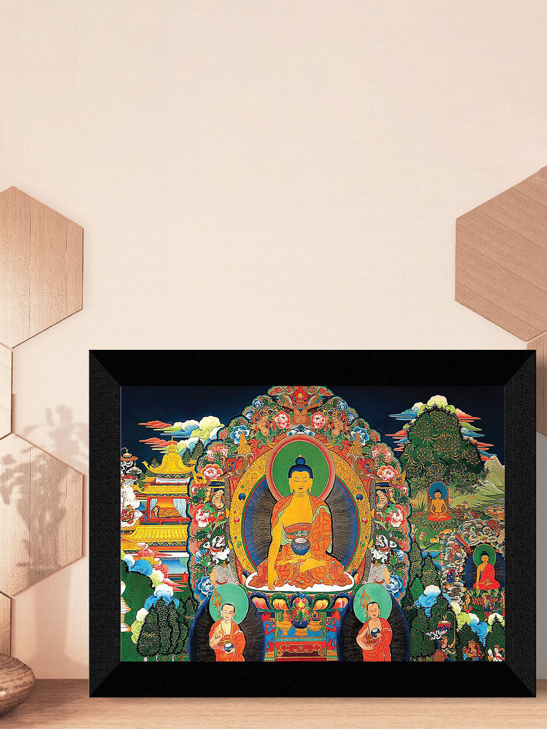 SAF Lord Buddha Black Paper 3 Pcs Wall Living Room Rectangle Paintings Wall Art -14 x 11In