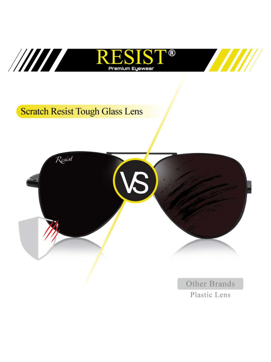 RESIST EYEWEAR UNISEX Black UV Protected Aviator Sunglasses