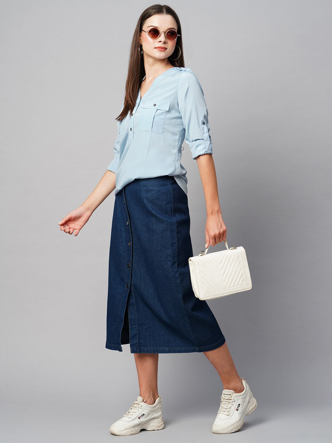 Chemistry V-Neck Roll Up Sleeves Shirt Style Top