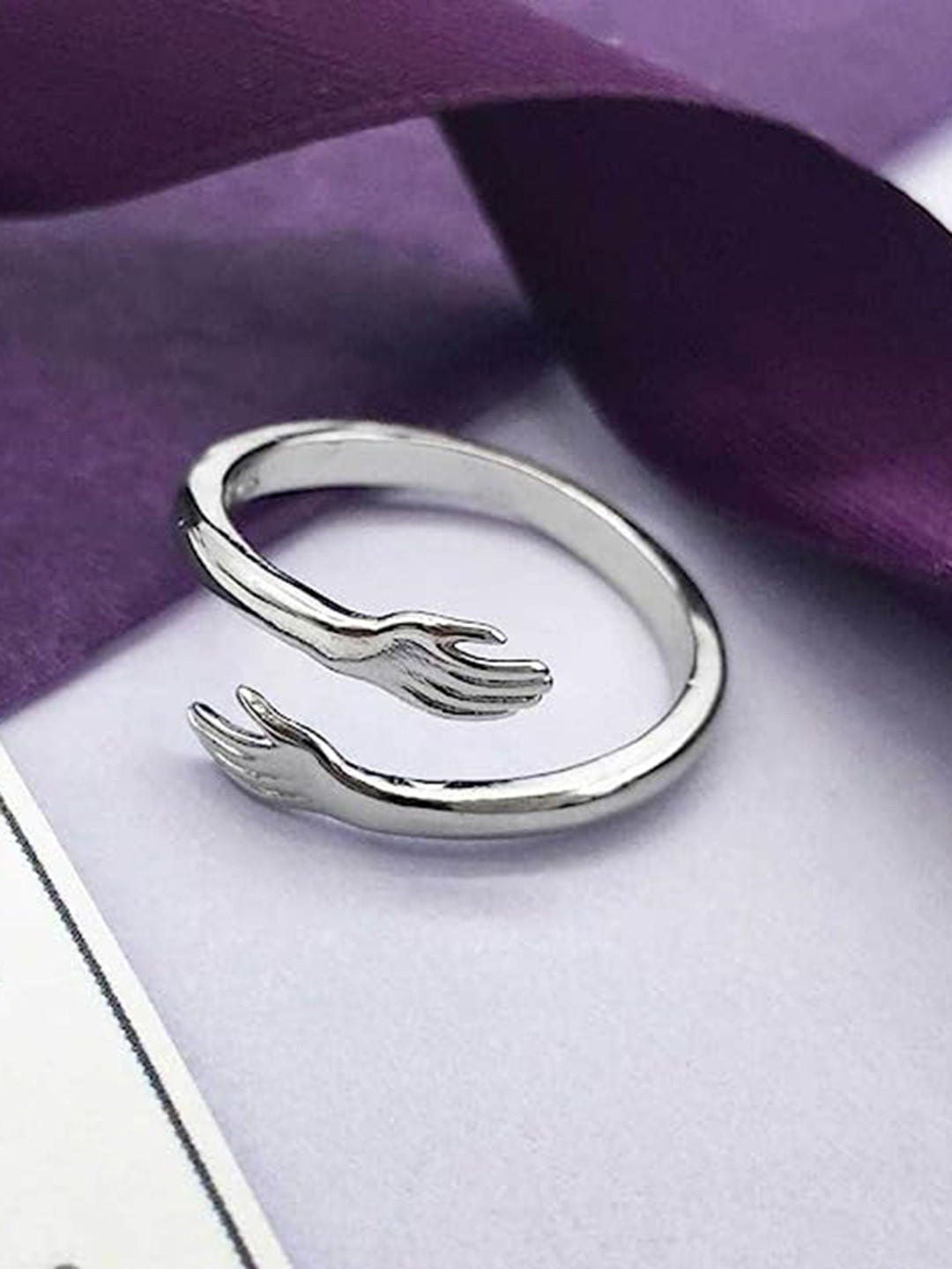 VIEN Silver-Plated Hugging Hand Details Finger Ring