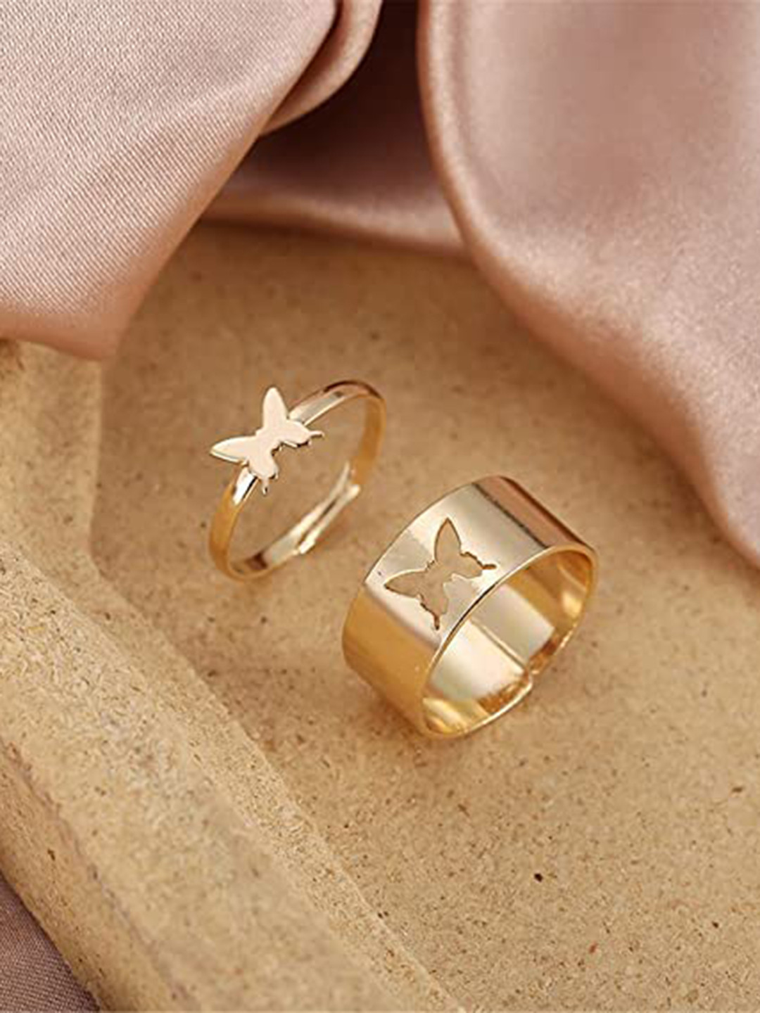 VIEN Gold-Plated & Butterfly Shaped Couple Finger Ring