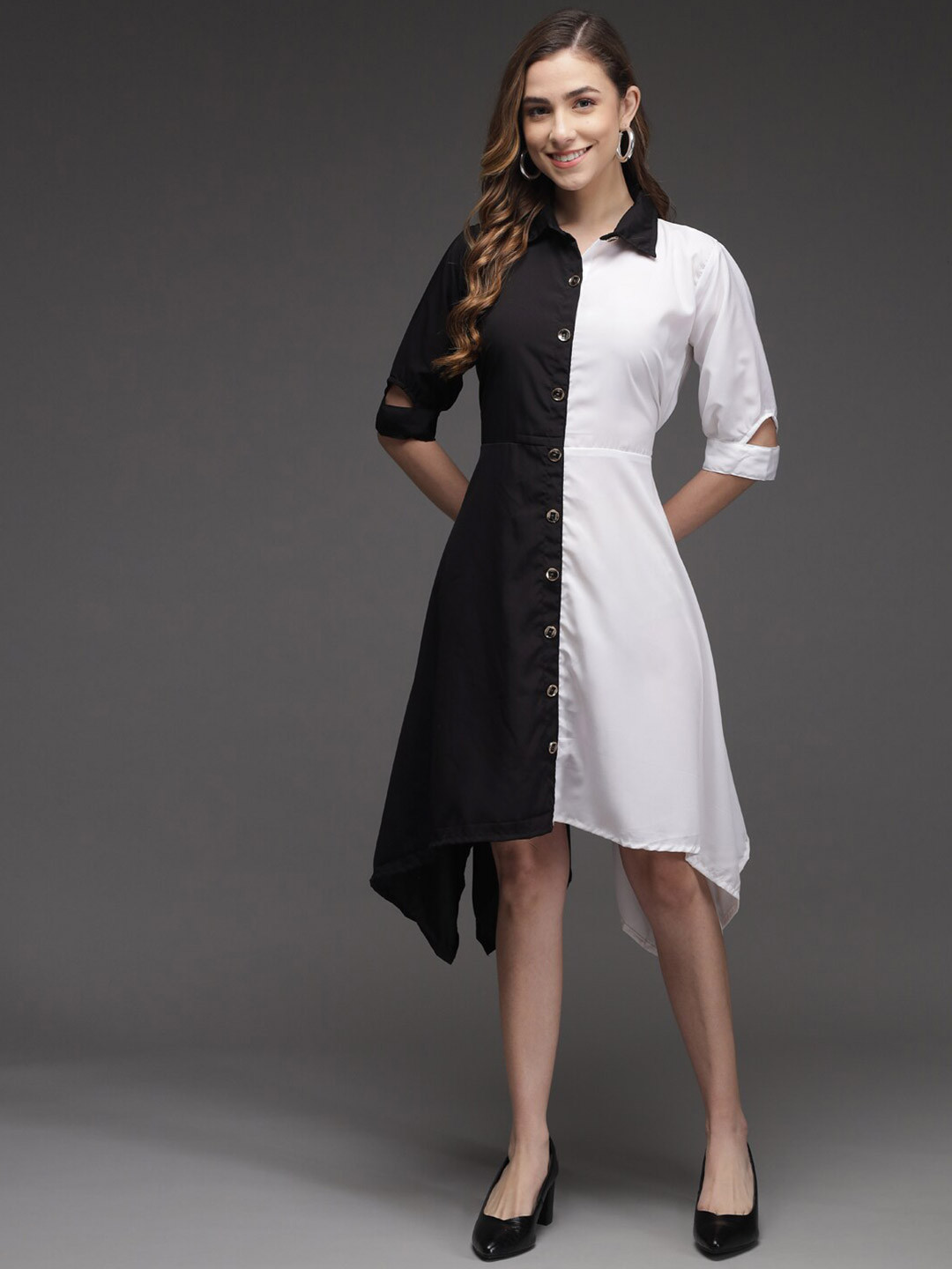 BAESD Asymmetric Monochrome Shirt Dress