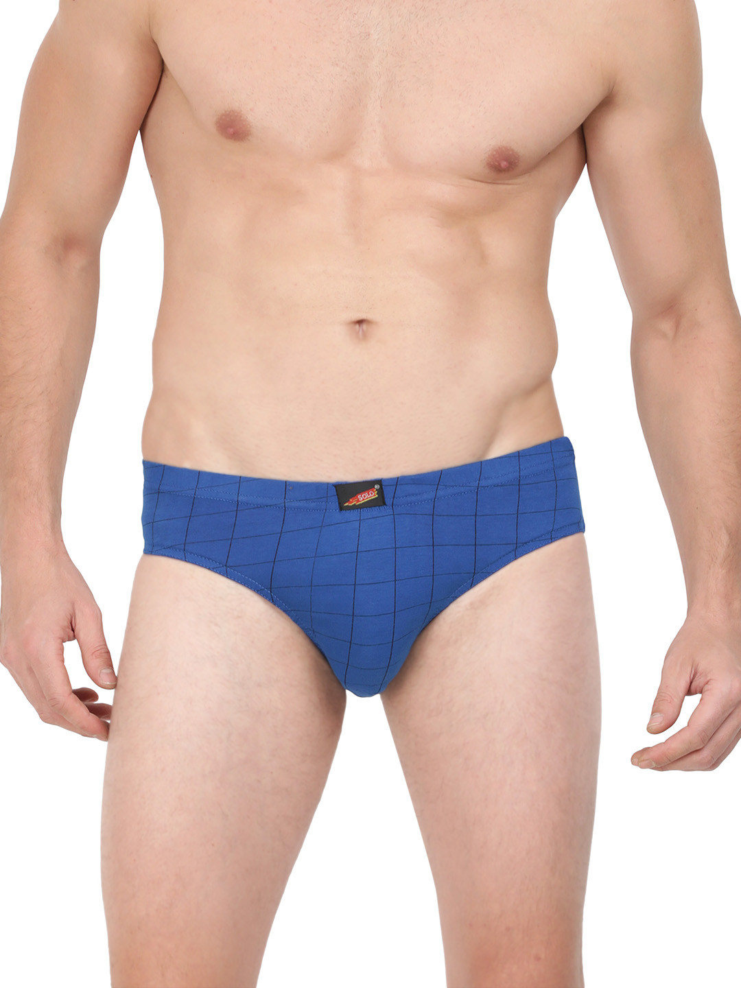 SOLO Men Checked Cotton Basic Briefs CIE-Royal Blue-75