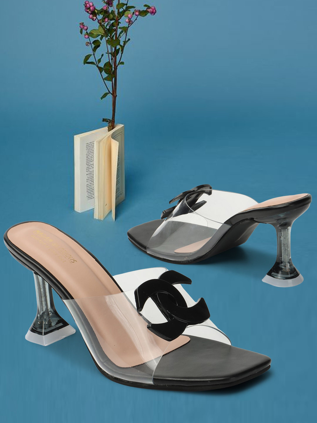 madam glorious Embellished Open Toe Block Heels