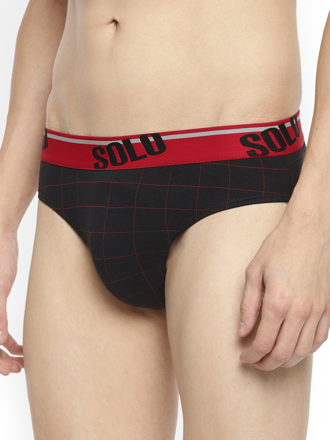 SOLO Men Checked Pure Cotton Briefs Checks-OE-Black-75