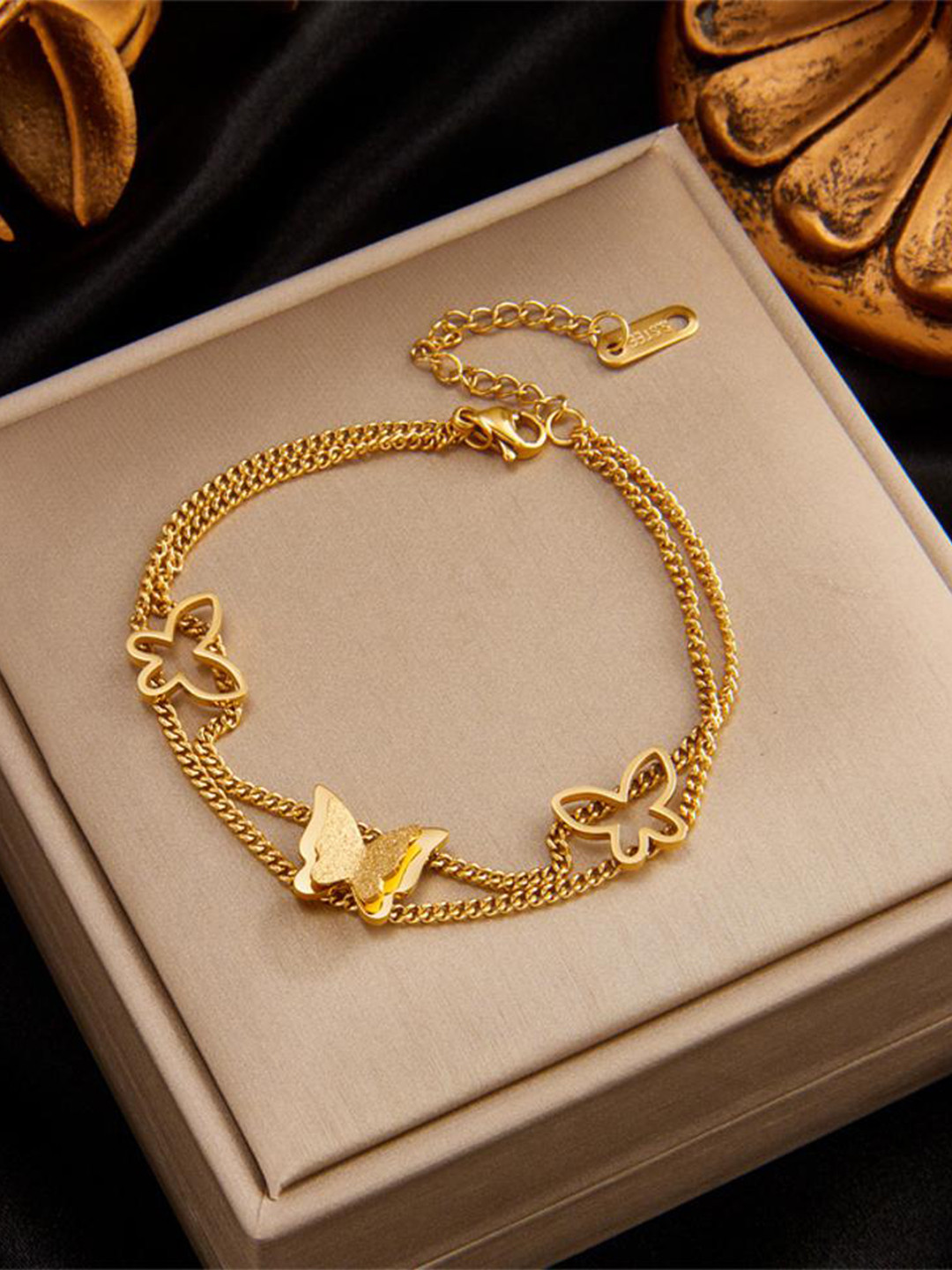 MYKI Set Of 2 Gold-Plated Stainless Steel Charm-Style Bracelets